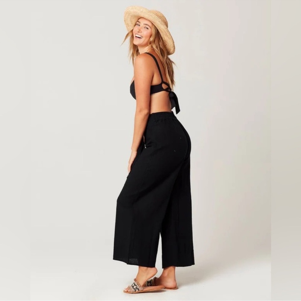 L*Space L Space Hanalei Tie-Front Black Cotton Beach Swim Pool Coverup Pants XL